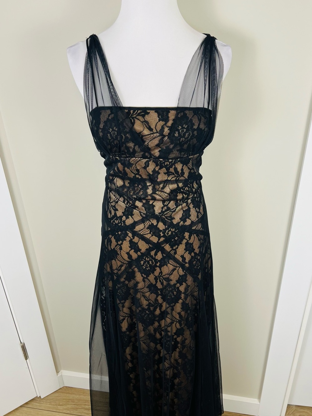 Joseph Ribkoff Black Lace and Nude Lined Maxi Dress - Picture 2 of 6